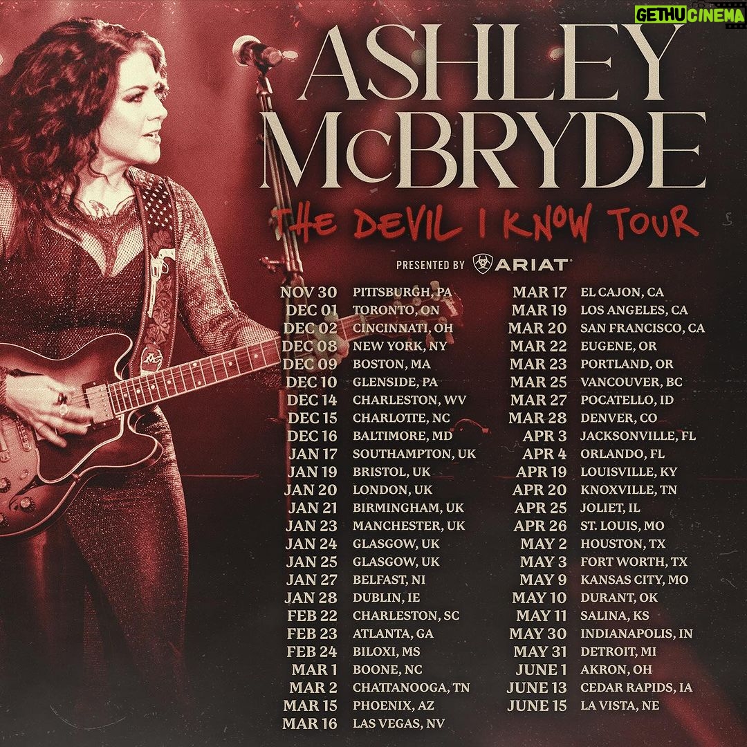 Ashley McBryde Instagram - #TheDevilIKnowTour presented by @ariatinternational is going strong and rolling through a city near you! All shows are on sale now, so grab those tickets and join us for an incredible show that we are so excited to share. We can’t wait to see you.