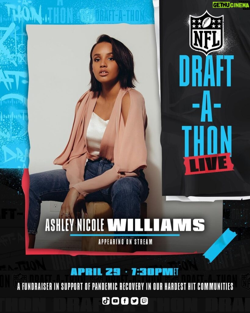 Ashley Nicole Williams Instagram - da na na! na na na! 🎶 kick off the @NFL Draft with me and other celebrities tomorrow night, as we raise money and awareness in support of pandemic recovery in our hardest hit communities during the NFL Draft-A-Thon Live ;) starting at 7:30pm ET