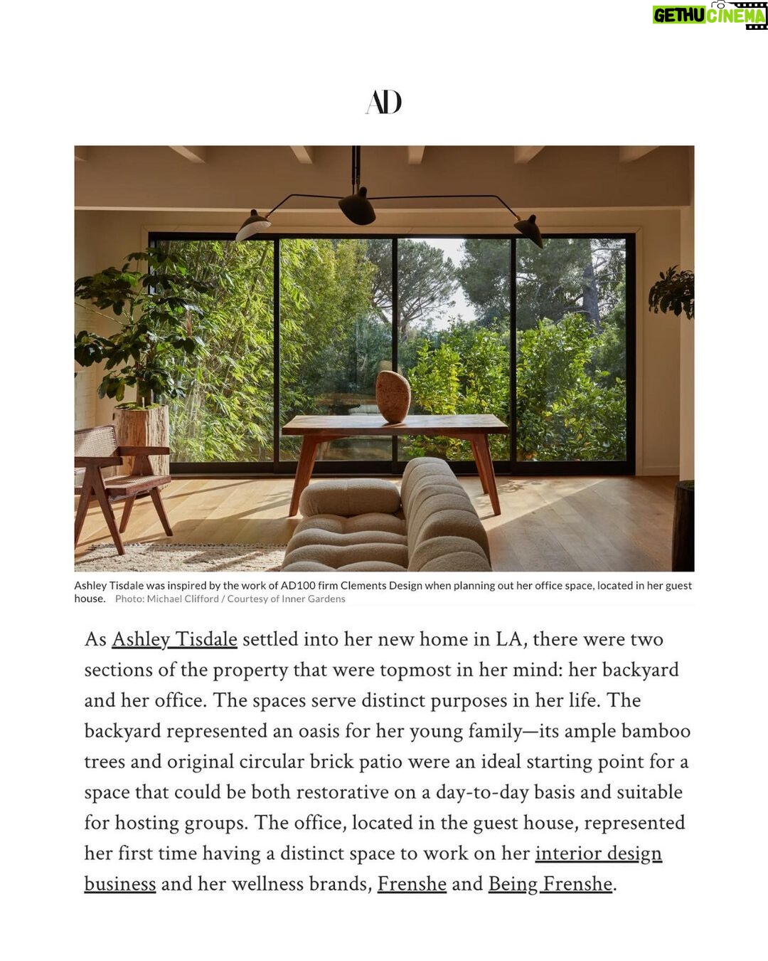 Ashley Tisdale Instagram - Honored to be featured in @archdigest this morning! Thank you @rachelcomplains for such an incredible interview. The two areas of my home that were top of mind when I was designing were my backyard and the @frenshe and @beingfrenshe office, and it was so fun to be able to share my design process. Head to my link in bio to read the full interview 🤍