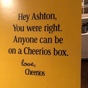 Ashton Kutcher Instagram - Hey @theellenshow it appears told my daughter the truth “anyone can be on a Cheerios box” it helps if you use to work at a General Mills factory 😜 @generalmillscereal
