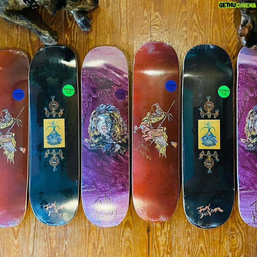 Austin Amelio Instagram - ✨My paintings are on @deathwishskateboards and they’re out today. ✨Holy shit 🤠 “See the Moon” series Thanks to @jimgreco Thank you @kirby29 @smokeeyes @psychodro66 for your rad ideas. @danglife for helping me lay em out. Blown away. Go git yourself one.