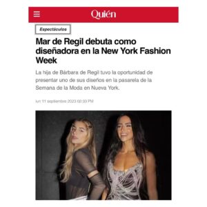 Bárbara de Regil Instagram - Desde que tenías  5 años tenías claro que querías 👗 Eres la mas apasionada por la moda y siempre supe que ibas a empezar con el pie derecho 🍀 Por que eres la más disciplinada …. Mi primer outfit en colaboración con @five.sins pero HECHO y CREADO POR TI … con todo y el rush de la universidad , clases de idiomas , piano … 
y tiempos - lo hiciste TÚ ♥️🙏🏻 el mío , el tuyo y el de la modelo 🗽♥️

Lo importante no es donde estuviste , ni en donde estas … lo importante es adonde quieres llegar 
Soy la MÁS orgullosa de ti @marderegil._ y te apoyare siempre para que trabajes en todos tus sueños ♥️ Eres La Niña más talentosa que conozco ♥️ @five.sins @onxsetny @fashionweekonline 

La ultima foto describe la realidad del cansancio jajajajja pero felices