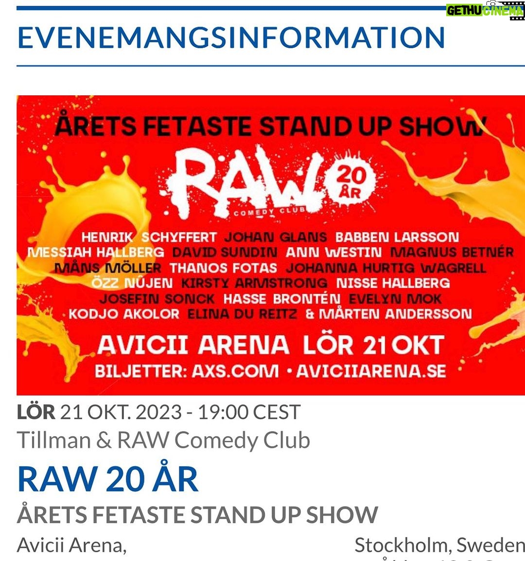 Babben Larsson Instagram - TÄVLING! Jag har fyra fria biljetter till RAWs 20-årsfest i Avicii arena 21 okt. Svara på frågan; vilken välgörehetsorganisation är jag ordförande i? Svara här nedan, första rätta svar vinner. OBS! Biljetterna kan inte ges bort så se till att du kan gå 20 okt!