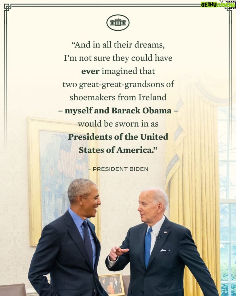 Barack Obama Instagram - Centuries ago, two shoemakers from Ireland boarded a ship to America with faith in an uncertain future. In all their dreams, I’m not sure they could've imagined their two great-great-grandsons would be sworn in as United States Presidents. That's the promise of hope.
