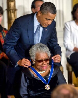 Barack Obama Instagram - Today would have been Dr. Maya Angelou’s 95th birthday. When I awarded her the Presidential Medal of Freedom in 2011, I talked about how this phenomenal woman changed the world with her words. Today is a good day to re-share it:
 
As a girl, Marguerite Ann Johnson endured trauma and abuse that actually led her to stop speaking. But as a performer, and ultimately a writer, a poet, Maya Angelou found her voice. It’s a voice that’s spoken to millions, including my mother, which is why my sister is named Maya.
 
By holding on, even amid cruelty and loss, and then expanding to a sense of compassion, an ability to love—by holding on to her humanity—she has inspired countless others who have known injustice and misfortune in their own lives. I won’t try to say it better than Maya Angelou herself, who wrote that:
 
History, despite its wrenching pain,
Cannot be unlived, and if faced with courage,
Need not be lived again.
Lift up your eyes upon
The day breaking for you.
Give birth again
To the dream . . .
