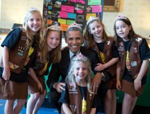 Barack Obama Instagram - On the International Day of Women and Girls in Science, let’s help girls everywhere pursue careers in science, technology, engineering and math.

At the White House Science Fairs, we used to invite young people from across the country to share their ideas and hard work. I always looked forward to it. One year, I met this talented group of Girl Scouts from Tulsa, Oklahoma who saw the impact of devastating floods in Colorado and designed a flood-proof bridge using Lego bricks. They also brought me some pretty great headgear. 

Our world is better with the ideas and perspectives of girls like them. So let’s make sure we do our part to give them the support and tools they need to reach their full potential.