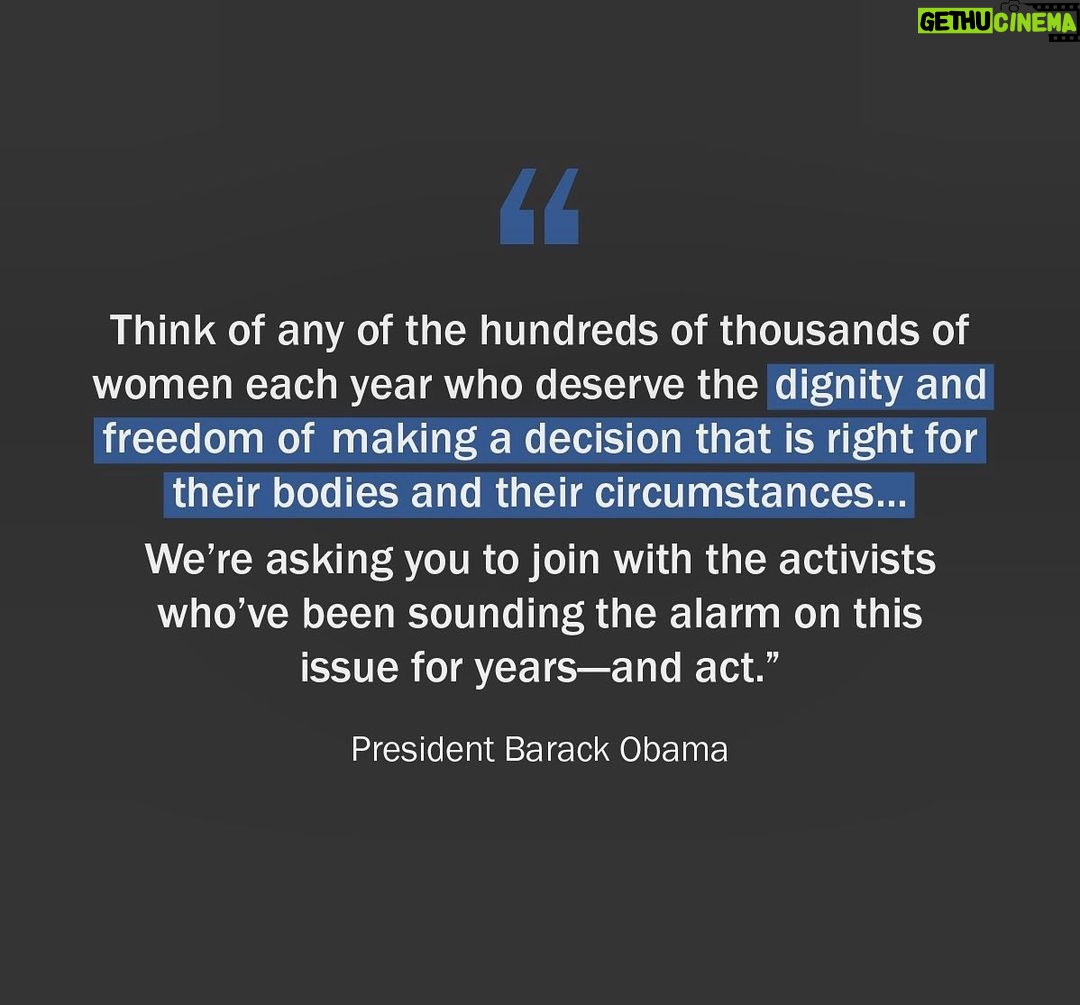 Barack Obama Instagram - On what would have been the 50th anniversary of Roe v. Wade, we’re reminded that progress can move backward. And that means we’ve got to recommit to doing our part to protect and expand reproductive rights for families today — and for generations to come. People of goodwill can disagree on this issue, but I firmly believe that women everywhere should be able to control what happens with their own bodies. It shouldn’t be controversial to say that the most personal healthcare choices should be made by a woman and her doctor and not a bunch of mostly male politicians. So today, I hope that you’ll join with the activists who’ve been sounding the alarm on this issue for years — and act. Stand with them at a local protest. Volunteer with them on a campaign. Donate to their cause. And vote alongside them in every election for candidates who will support reproductive rights for generations to come.