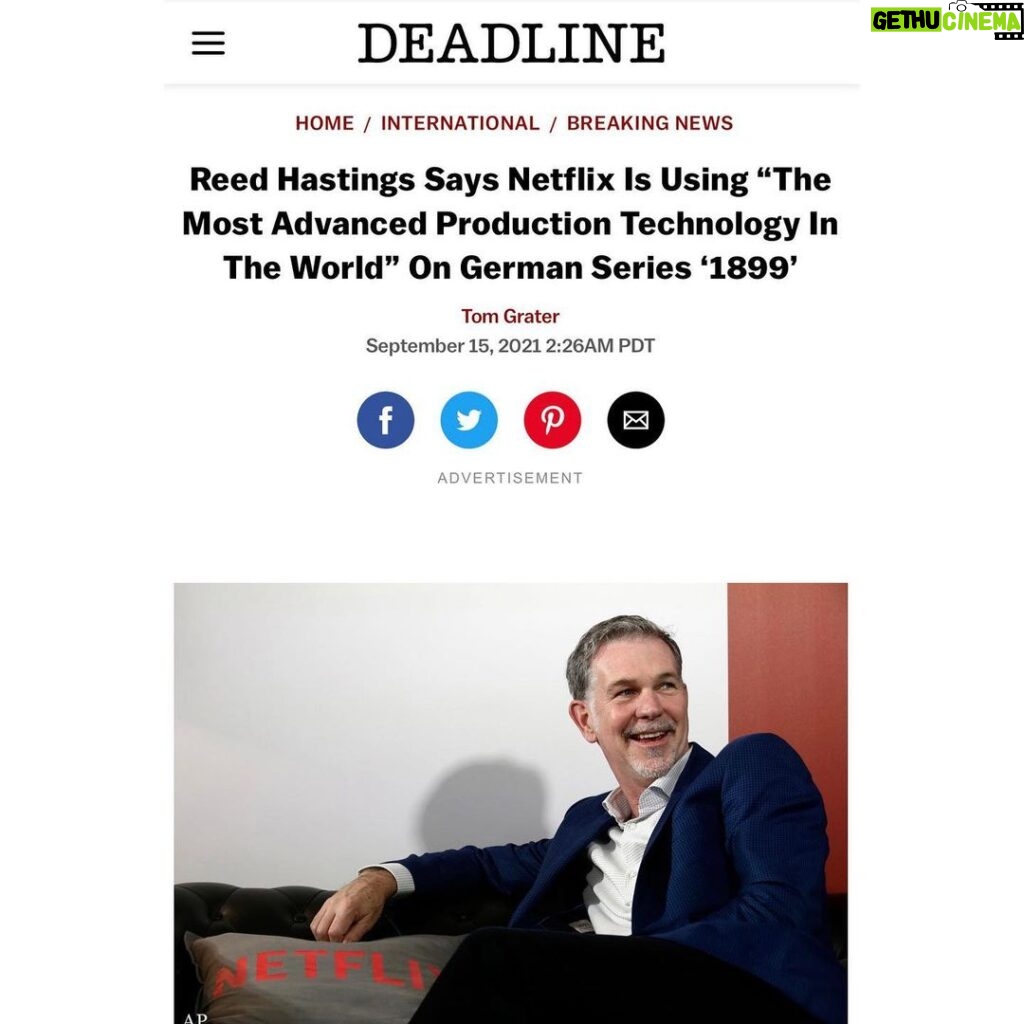 Baran bo Odar Instagram - We had a visit on set by the great Reed Hastings yesterday to show him our work. Deadline Hollywood: Reed Hastings Says Netflix Is Using “The Most Advanced Production Technology In The World” On German Series ‘1899’ #1899netflix @netflix @netflixuk @netflixde