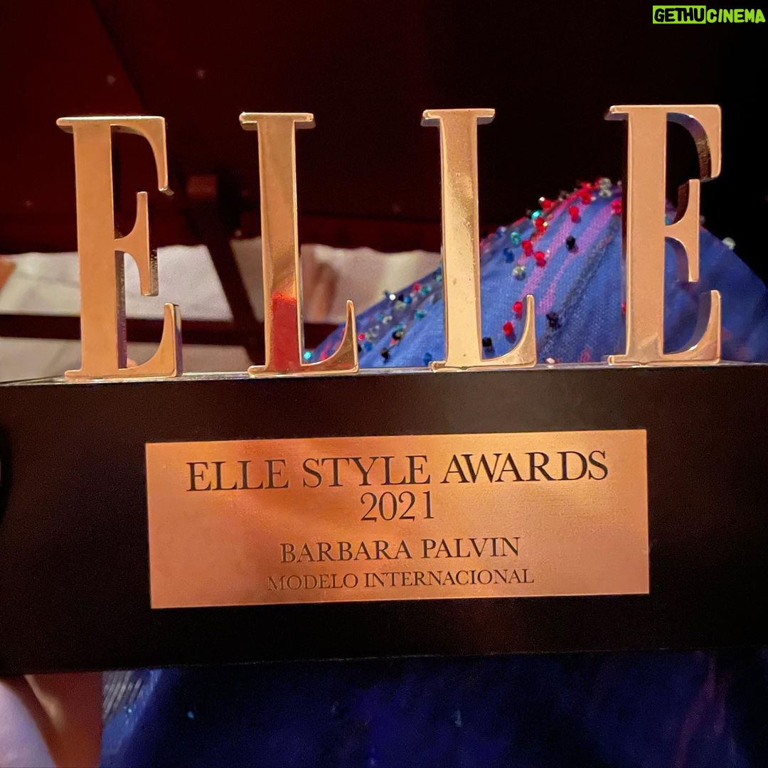 Barbara Palvin Instagram - What a NIGHT!! So greatful to @elle_spain for this award and to my @armanibeauty family. ♥️ #ArmaniLipPower #EyeTint