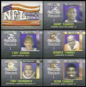 Barry Sanders Instagram - #TBT. 1989 @nfldraft - #TopHeavy with @profootballhof members 
@deionsanders @troyaikman #DerrickThomas and me. @nflpa  @nfl