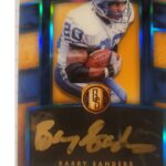 Barry Sanders Instagram - Let's close out a crazy #sanderssponsors March 2023 of giveaways with this uncirculated @paniniamerica Gold Script from my #PersonalSamples Follow me, share this post, and tell me who the @detroitlionsnfl should take with their 1st pick of the @nfldraft #win #Giveaways #freestuff