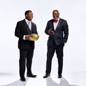 Barry Sanders Instagram - Could not just pick 1 of me and 
@emmittsmith22 for #TBT - It was great seeing you in PHX - And sharing the announcing of the 1st @jimbrown 
 award winner is yet another 
@nfl memory we got to make together. @detroitlionsnfl @dallascowboys 
 @clevelandbrowns @nflpa 
 @profootballhof