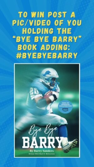 Barry Sanders Instagram - Time for Barry's "20" days to X-Mas

With the massive @detroitlionsnfl and @nfl fan support for #byebyebarry I decided to give away a signed item every day until 12/25/23

Grand prize is a signed and dated custom 1 of 1 Pair of @usnikefootball shoes I wore at the premiere.

Follow me & post a pic of you holding the book with #byebyebarry 

Be creative, have fun and #ROAR