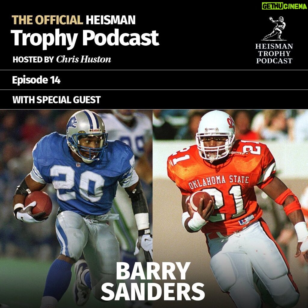 Barry Sanders Instagram - On today’s #HeismanTrophy Podcast, @cowboy_fb Heisman winner & @detroitlionsnfl great @BarrySanders joins us to discuss his new @primevideo doc #ByeByeBarry as well as his glorious 1988 Heisman season. Completing this week’s OSU-themed podcast, @OSUAthletics RB @woah_ollie visits us to talk about his breakout season in which he shares the national lead with 1,414 rushing yards through 11 games. Find the episode anywhere you listen to podcasts or click the link in our bio for a direct link. #Heisman #morethanatrophy