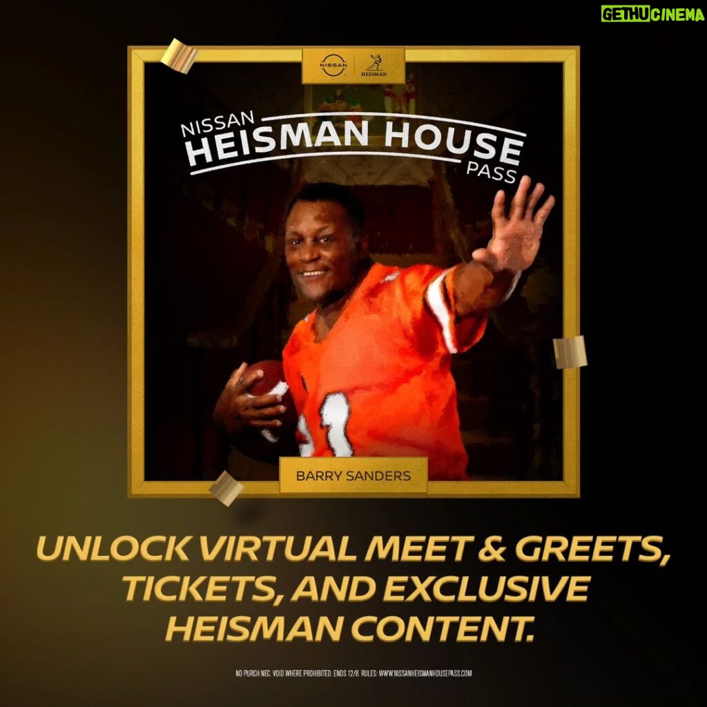 Barry Sanders Instagram - Get your @nissanusa Heisman House Pass for a chance to join a virtual meet & greet with me and five of your most Heisman-worthy friends at www.nissanheismanhousepass.com #NissanHeismanHouse #NissanPartner #SandersSponsors Share and follow me for a chance to win a signed @heismantrophy photo from me.