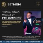 Barry Sanders Instagram - Time for another #SandersSponsors giveaway. 8-Bit Barry is back with @betmgm - Spin, Stiff arm and Juke your way to a chance for a free $20 bet. Share this link https://t.co/2PaGU5zp0P and follow us both for a chance to win a signed @paniniamerica card. #Win #giveaway #entertowin