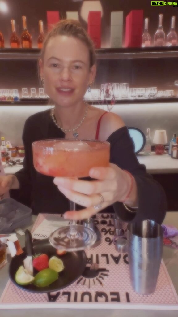 Behati Prinsloo Instagram - It’s been a minute since I had a cocktail but figured Valentine’s Day was the perfect time to bring back out my Calirosa. Make a Rosa Picante with me. @fleurdumalnyc Lingerie is optional but highly recommended ❤️‍🔥 xx Behati Calirosa Rosa Picante🍓 2oz Calirosa ‘Rosa Blanco’ Tequila 0.5oz Fresh Lime Juice 0.5oz Agave Syrup 1 Muddled Strawberry 2 Dashes Hellfire Bitters or Jalapeño Directions: Muddle strawberry in shaker. Combine all other ingredients into a shaker tin with ice. Shake. Double strain into glass over fresh ice and garnish with a strawberry slice.