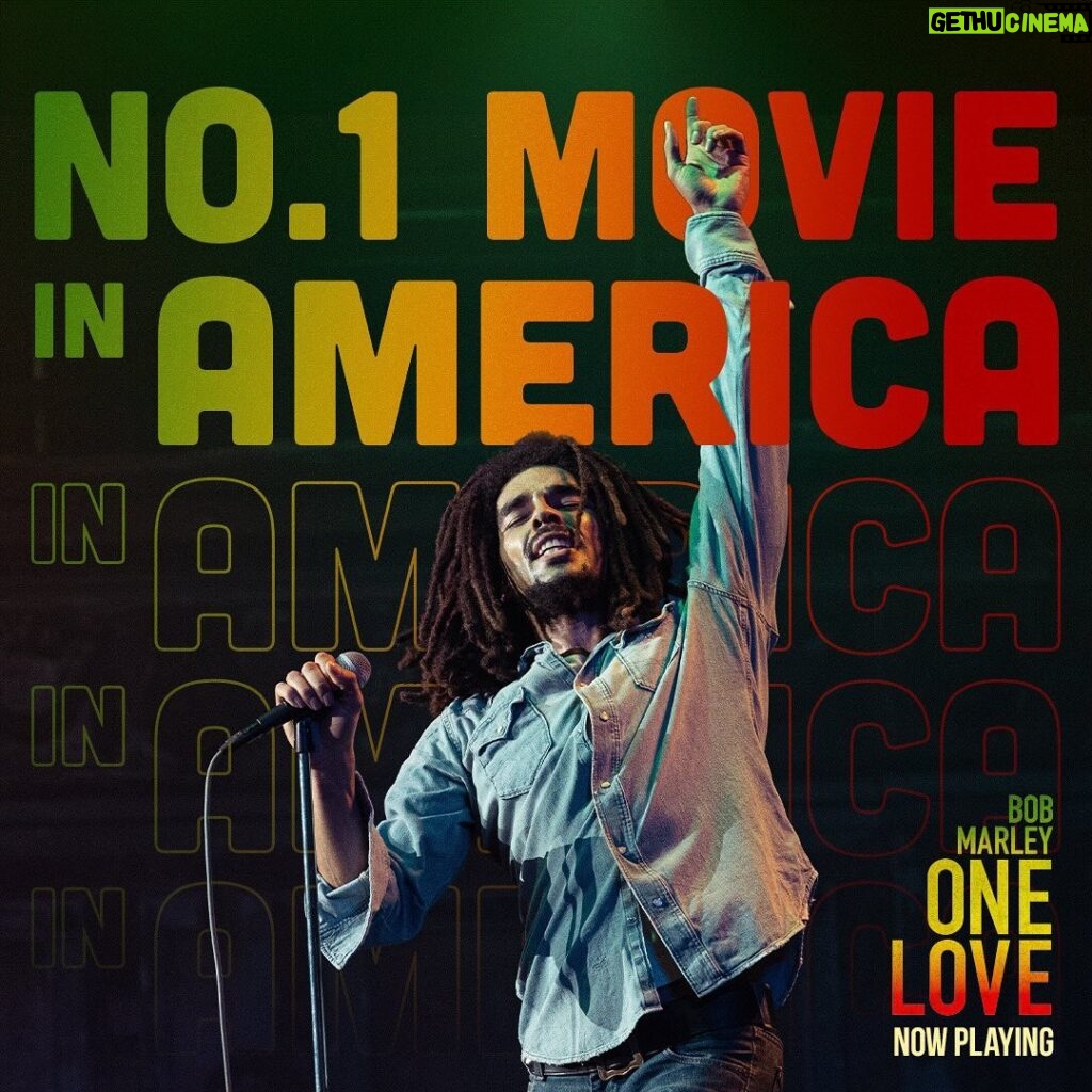Bob Marley Instagram - Thank you for making Bob Marley: One Love the #1 Movie in America! Get tickets at bio link and see why this is the movie the world needs right now. NOW PLAYING in theatres everywhere. #BobMarleyMovie #OneLoveMovie