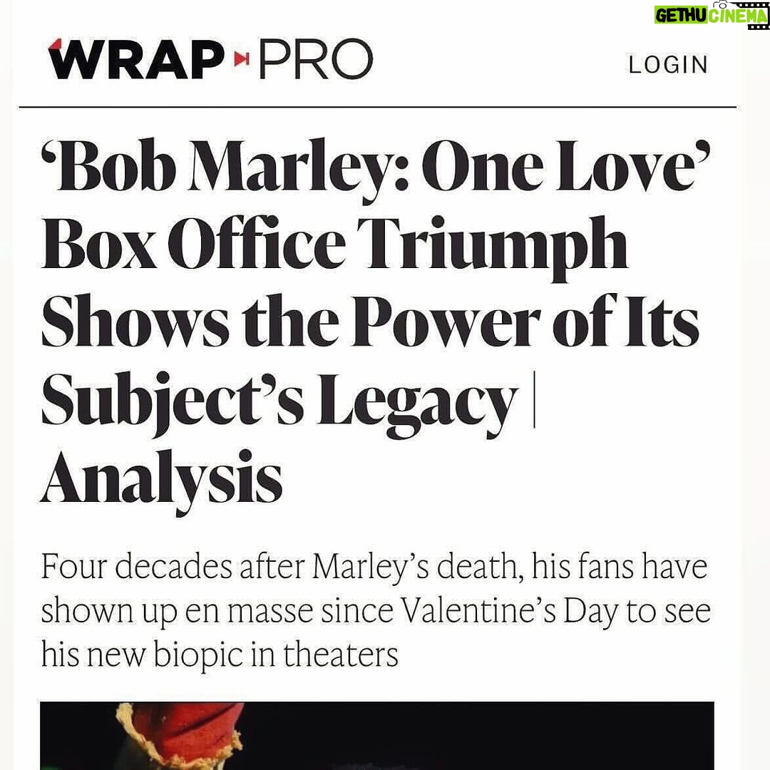 Bob Marley - 176K Likes - From @lashanalynch, who plays @officialritamarley in @onelovemovie :
No. 1 at the box office! And your reviews are making me feel some type of way. Proud and thankful for all the love for #OneLoveMovie. A movie for the people 💚💛🖤