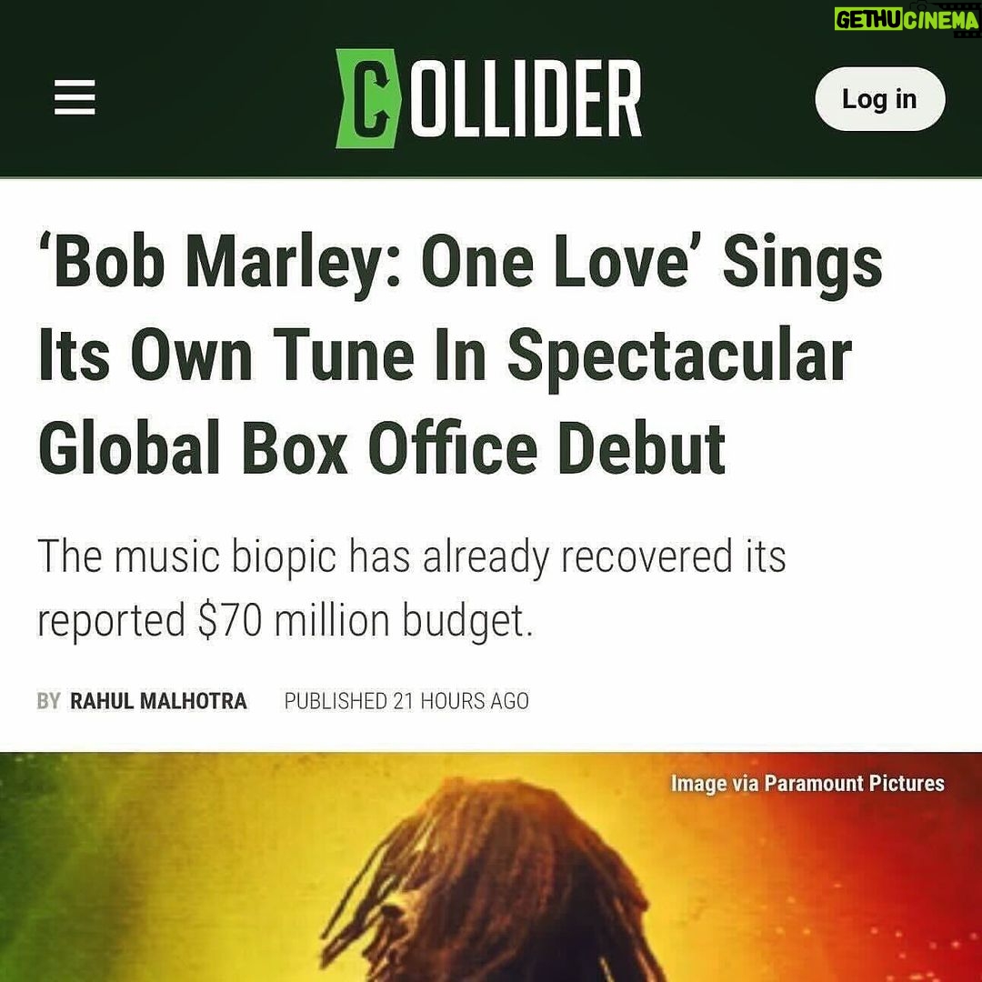 Bob Marley - 176K Likes - From @lashanalynch, who plays @officialritamarley in @onelovemovie :
No. 1 at the box office! And your reviews are making me feel some type of way. Proud and thankful for all the love for #OneLoveMovie. A movie for the people 💚💛🖤