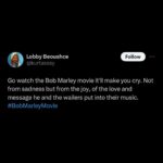 Bob Marley Instagram - ‘Bob Marley: One Love’ is a movie for the people. @OneLoveMovie #OneLoveMovie #BobMarleyMovie #BobMarley