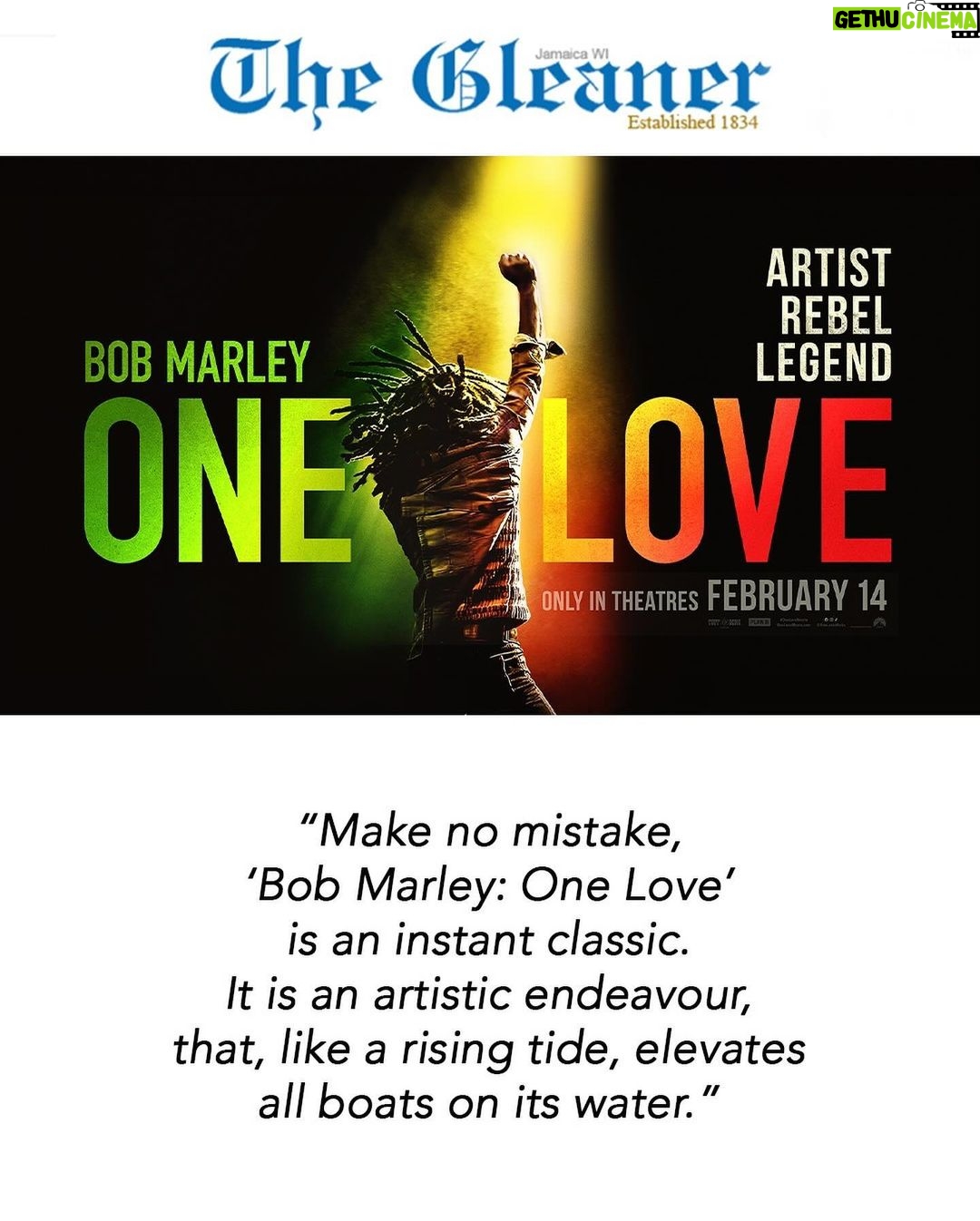 Bob Marley Instagram - Check out The Jamaica Gleaner official @OneLoveMovie review by Toussaint Davy! Swipe left for excerpts and hit the link in story for the full article 🇯🇲 #OneLoveMovie #bobmarley In theaters this Wednesday!