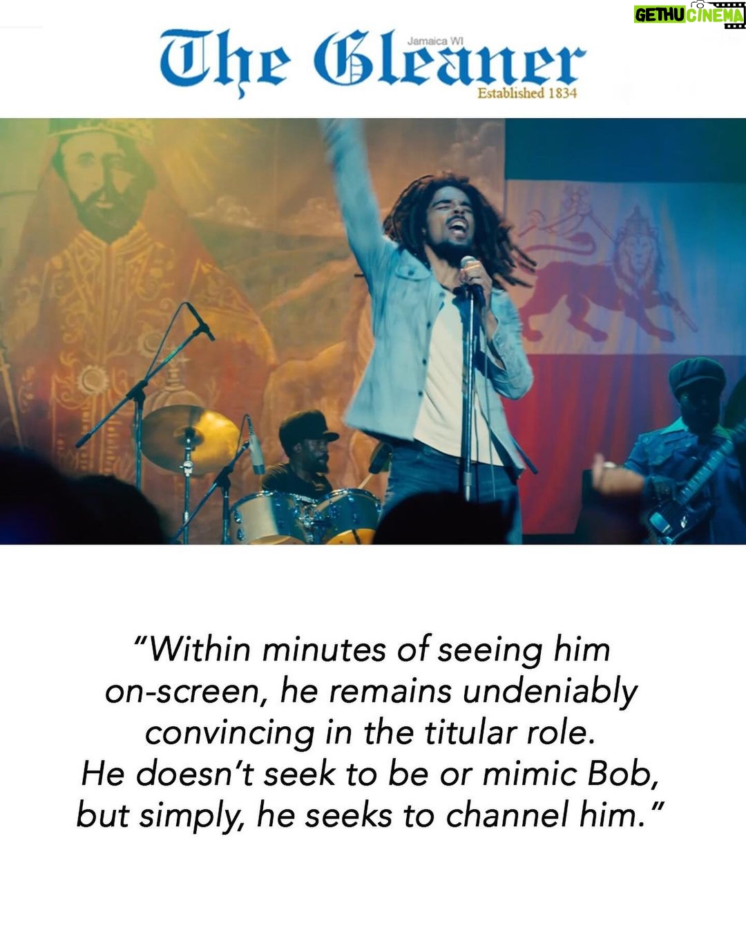 Bob Marley Instagram - Check out The Jamaica Gleaner official @OneLoveMovie review by Toussaint Davy! Swipe left for excerpts and hit the link in story for the full article 🇯🇲 #OneLoveMovie #bobmarley In theaters this Wednesday!