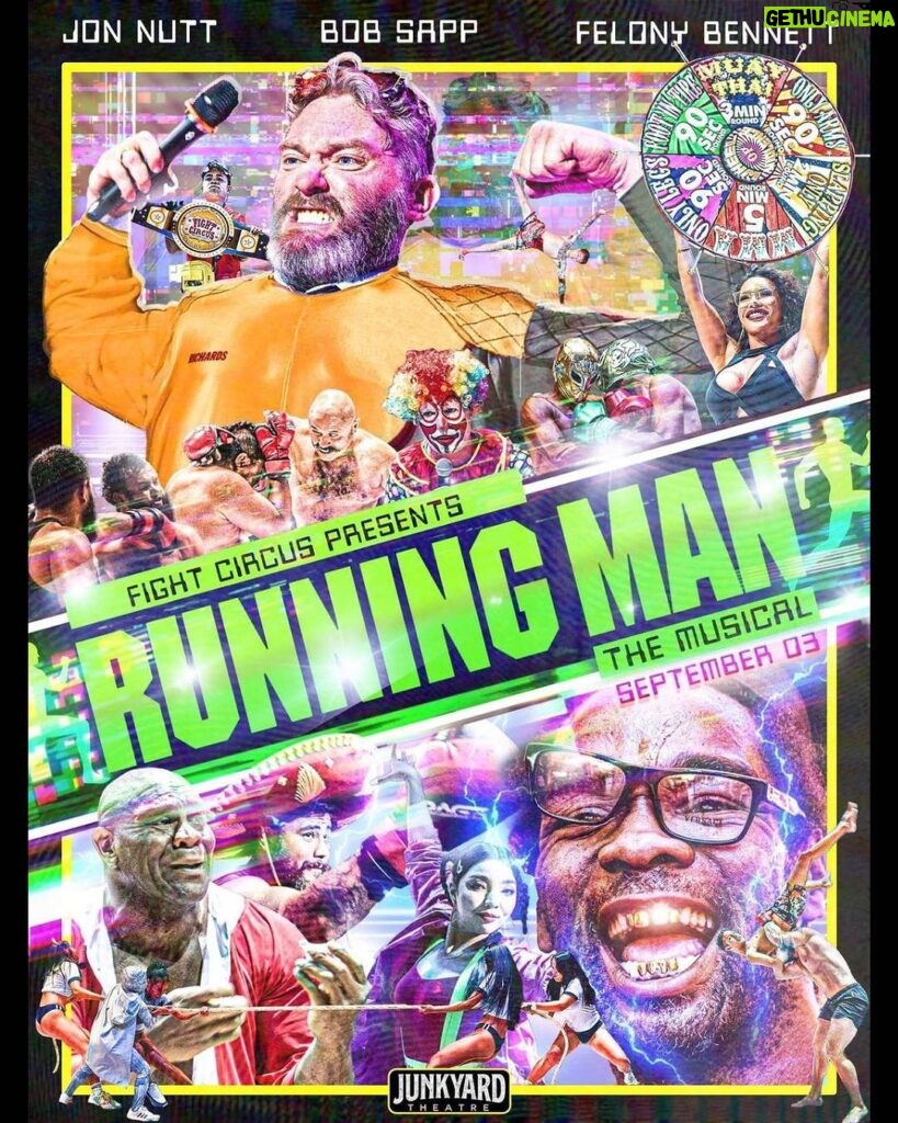 Bob Sapp Instagram - Get ready for a sensational musical that will leave you disappointed, just like "Ben Richards is One Bad Mother Humper"! It's going to be a showstopper!" 🎪 Fight Circus Presents Running Man Musical 🏃‍♂️ 🗓️ September 3rd, 2023 📍 @junkyardtheatre #FightCircus #FMD #FullMetalDojo Junkyard Theatre