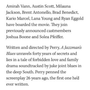 Brad Benedict Instagram - This one is going to be special. When I read the script I knew it was going to be something truly impactful. An understatement. I still can’t believe I get to be a part of it. #AJazzmansBlues #comingsoon #netflix #tylerperry