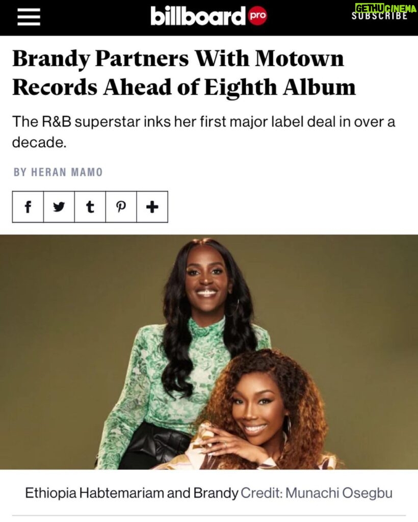 Brandy Norwood Instagram - Thank you God for a dream come true! I’m so excited to announce my partnership with @motownrecords and the incomparable @theethiopiandream. Thanks to my team and my beautiful fans for riding with me all these years. ♥♥ @thisisryanramsey @salxo @salxco ♠ Swipe to read more on @billboard #BlackWomanMagic