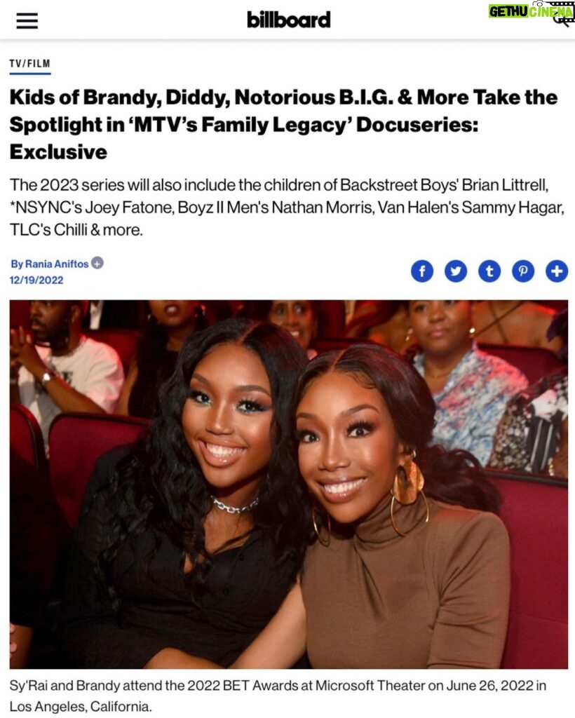 Brandy Norwood Instagram - I’m so proud of you @syraismith 🌹 My world makes her MTV debut in 2023 ♥ #linkinbio
