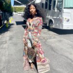 Brandy Norwood Instagram - There she goes....♥️ Robe @anamikakhanna.in Jeans @delafuente.co Shoes @louboutinworld Bag @newbottega Hey @theycallmecamper - thank you for this bomb ass bag♥️ I luh you ⛺️