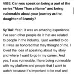Brandy Norwood Instagram - So proud of you beautiful soul @syraismith ♥️ thank you @vibemagazine for recognizing her pure spirit, beauty, and most of all her talent. @4evervaughn you rock! #morethanalegacy
