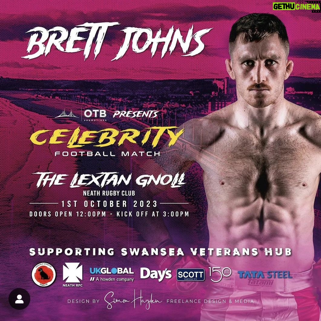 Brett Johns Instagram - Have a great weekend everyone ππ @otbpromotions_ are happy to have the local legend @brettjohnsmma playing in our celebrity football match He's a die hard jack army casual ππ We all know what his fighting skills are like but what's his football skills like π₯ Let's get behind @swansea_veterans_hub October the 1st Get your tickets ποΈποΈποΈ Β£10 standard Β£35 VIP Tickets are available in @neathrugby clubhouse Or click the link below or get them at Derek's records https://www.derricksmusic.co.uk/events/1137-celebrity-football-match #swanseacasuals #footballfans #gymrat #footballultras #swanseacityfootballclub #gymreels #british #army #navy #soldier #charityevent #playforfree #fun #mma #ufc #fightclub #dereksrecords #mma Neath South Wales