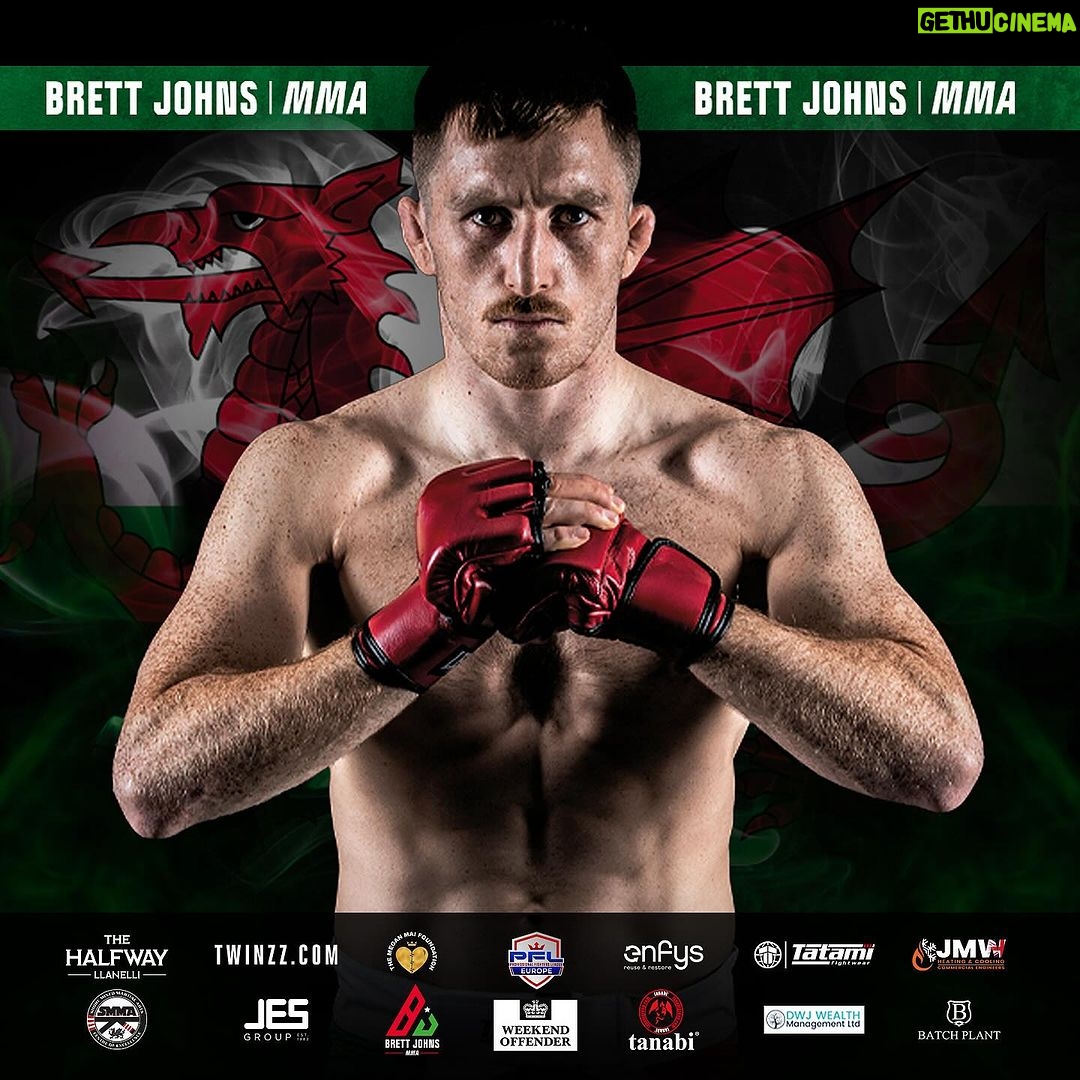 Brett Johns Instagram - Massive thank you to my brilliant Sponsors who have been amazing supporting me through this difficult 2023! Next Friday we go for the win! @twinzzlifestyle @megan_mai_foundation Enfys Reuse & Restore - Enfys Foundation @jmwheating @thehalfwayllanelli @jesgroup1982 @weekendoffender @tanabigroup @tatamifightwear Batch Plant @dwjwm @shoremixedmartialarts @bjohnsmma @pfleurope