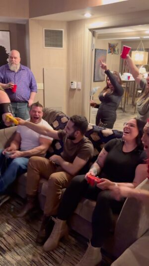 Brian Button Instagram - Las Vegas birthday parties have never looked like this before!!! 🤣🤣🤣
.
WHO ELSE THROWING WCW/NWO REVENGE TOURNAMENTS AT THIER BIRTHDAY PARTIES?! @briancage WHO BETTA?!
.
.
.
#briancage #lasvegas #n64 #retrogamenight #rgn #aew