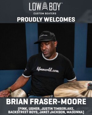 Brian Frasier-Moore Instagram - Please help us welcome @bfm22 to the Low Boy family of artists! Brian Fraser-Moore has worked with a host of A-list artists, producers and musical directors and has one of the more dazzling resumes of any drummer working today. The list is long, but some highlights include Pink, Usher, Christina Aguilera, Backstreet Boys, Jill Scott, Janet Jackson, the 2012 Super Bowl with Madonna, Justin Timberlake and MANY more.  Brian has cemented his place in music history as one of the most prolific and hardest working drummers working in the industry today!

Brian plays a Low Boy Lightweight Felt Daddy beater. His go-to finishes are light brown with a gold sparkle stripe and white with a silver sparkle stripe. Each beater is custom engraved with the @bfmworld logo. ➖➖➖➖➖➖➖➖➖➖⠀
#drummers #drums #drummer #drum #drumming #drumset #drumlife #drumsticks #drumkit #drummerlife #drumline #bateria #drumsdrumsdrums #drumuniversity #baterista #drumporn #musica #bassdrumbeater #lowboybeaters