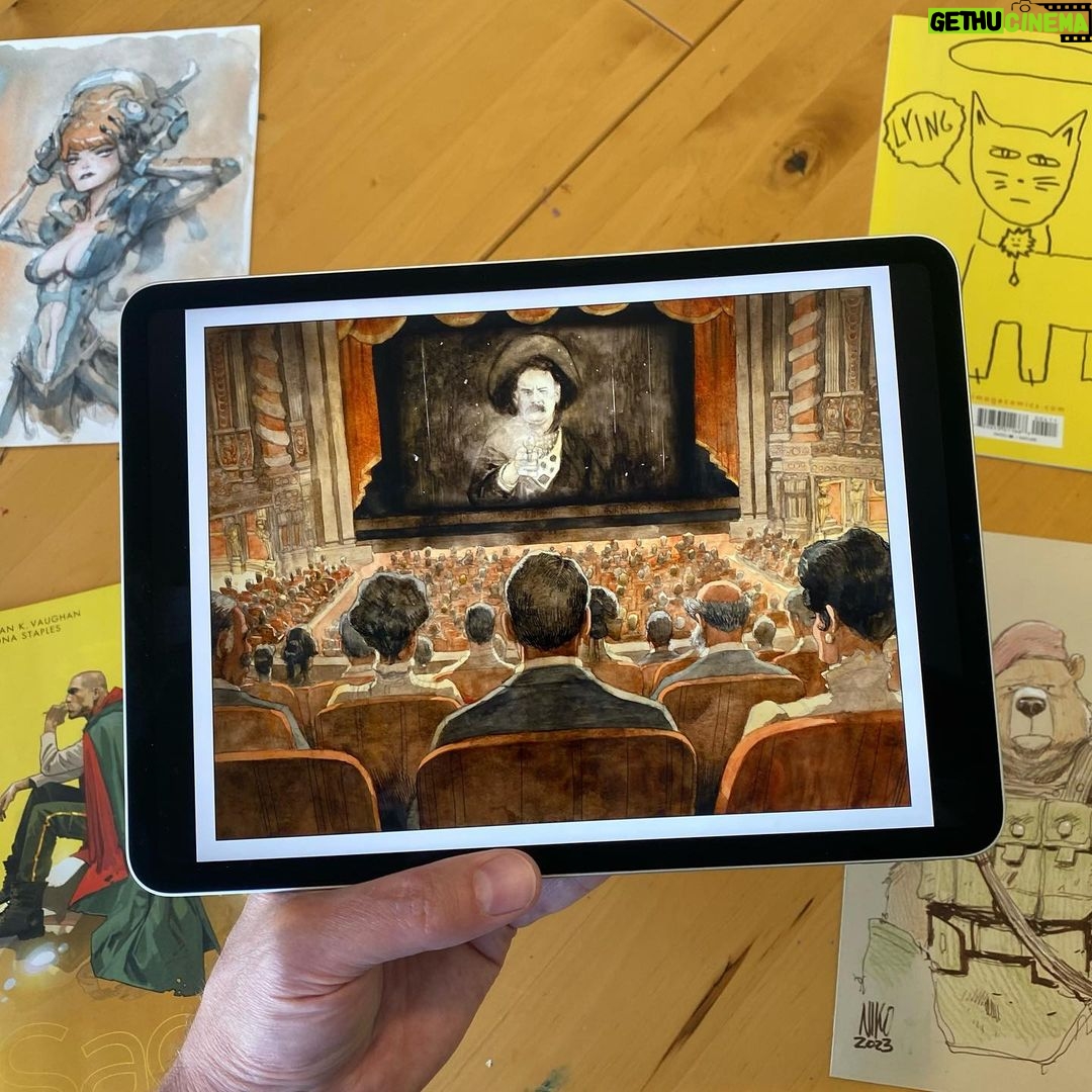 Brian K. Vaughan Instagram - While you wait for more SAGA (sorry for this unexpected delay, I promise to update as soon as I can), I hope you’ll check out the first 180 pages of my other comic SPECTATORS. Lavishly drawn by PRIDE OF BAGHDAD co-creator @niko_henrichon and lovingly lettered by Saga’s own Fonografiks, this planned 300-plus page graphic novel about two voyeuristic ghosts haunting the future is only for you “mature readers,” but I’m obscenely proud of it. Yes, there will probably be a print edition someday, but why wait when you can enjoy this sophisticated smut right now? It’s free to read over at Exploding Giraffe, where we also have a lot of exclusive bonus content and give away a bunch of cool crap. Thanks again for your patience. Hope your summer’s been okay. #spectators #saga #cinema #sin