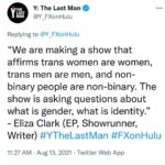 Brian K. Vaughan Instagram – Humbled by how great this sophisticated, forward-thinking, often hilarious adaptation is, and grateful for the beautiful work of everyone involved.  And that sweet overhead shot of the “Y” streets is pure @pia.guerra iconic goodness. Anyway, hope you enjoy it this September 13th.