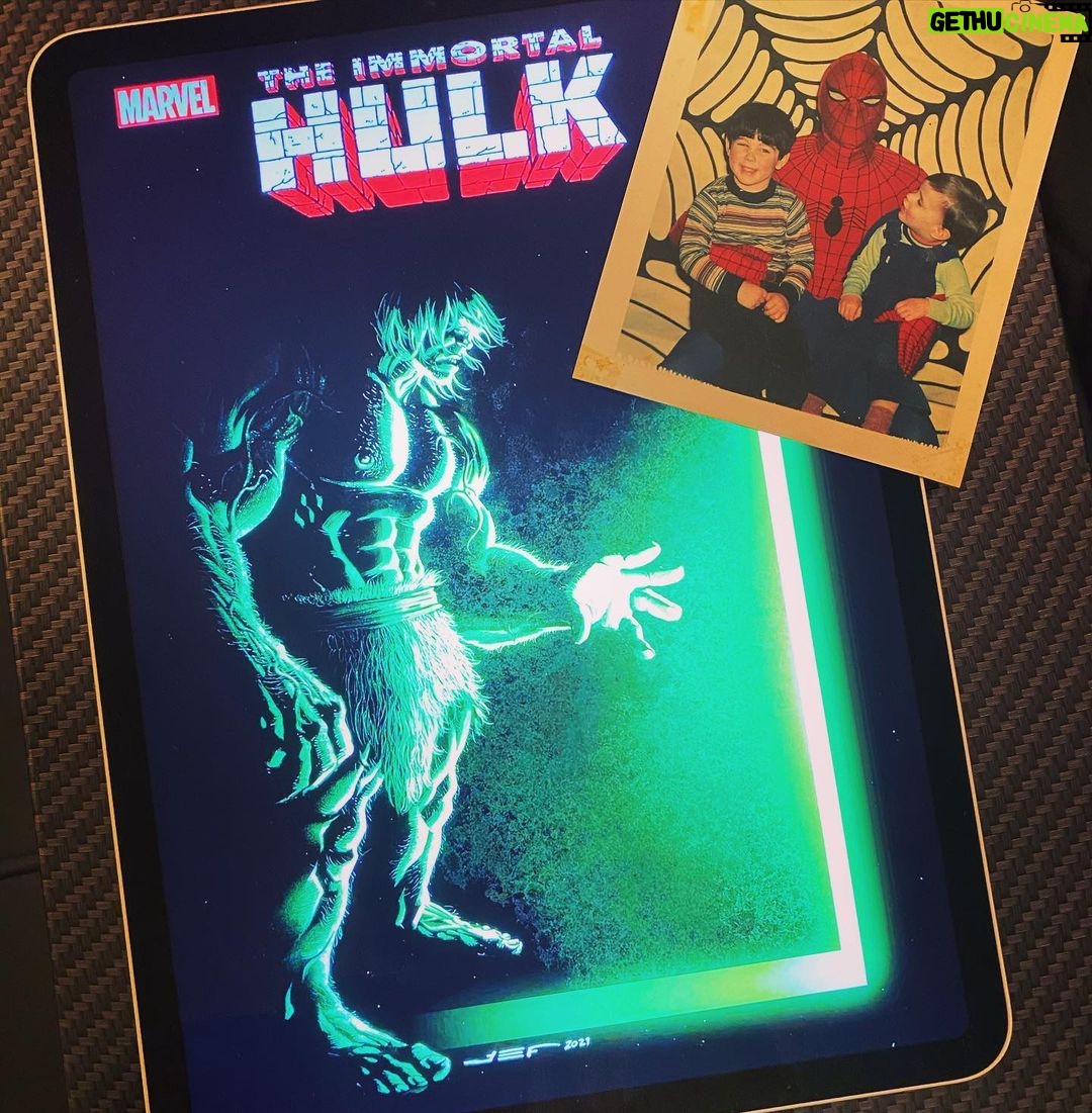 Brian K. Vaughan Instagram - One of my favorite writers also happens to be my brother, @davidvaughansf (to the left of Spidey), and while you may have read his prose, he’s just written his very first comic, a story featuring his all-time favorite character in next month’s THE IMMORTAL HULK: TIME OF MONSTERS. I’m filled with seething sibling jealousy that David's first at-bat is a home run, and more importantly, that he got to collaborate with the absolutely incomparable KEVIN NOWLAN. In stores May 19, but you may want to ask your friendly neighborhood comic retailer to set aside a copy for you today, as this one also features all-stars Al Ewing, Alex Paknadel and Juan Ferreyra. Anyway, how’s everyone enduring? Hoping we're on our way out of this global intermission, so hold fast. (And I’m still working hard on more Saga, just to head off the inevitable petition to please have David replace me.) #marvel #comics #spidermanissomuchbetterthanhulk
