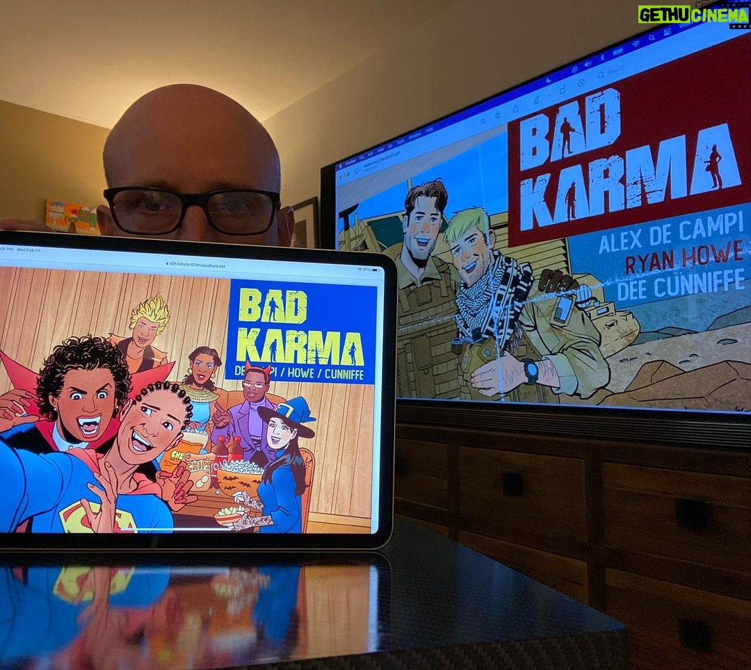 Brian K. Vaughan Instagram - If you haven’t read BAD KARMA yet, your New Comic Book Day is set! Four entire issues of this thoughtful thriller are available for instant download at Panel Syndicate, always for whatever price you can afford to pay, including nothing, if times are tough. Alex de Campi is one of my favorite writers, particularly when it comes to male relationships, and she’s ably abetted here by the incredible Ryan Howe and Dee Cunniffe, whose art and colors look even more awesome when you mirror them onto your giant flatscreen. Try that, stapled pieces of paper! (Just kidding, analog comics, we’ll always love you best.) Okay, back to work for this slaphead. Everybody doing okay? Hang in there, we’ll all be drinking together before you know it. #comics #panelsyndicate #slaphead