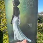 Brian K. Vaughan Instagram - In stores this week! Everybody knows what an extraordinary artist/storyteller co-creator @fionastaples is, but wait until you see her COLORS this chapter. Damn. Also, the back of this issue has the rules for our next Saga Costume Contest, where you can win a mess of prizes, including a thousand bucks and an original sketch hand-drawn by Fiona. Thanks for reading, pals, and I hope you’re having a swell Presidents Day, whether or not you believe in Presidents. #saga #imagecomics #gwendolyn