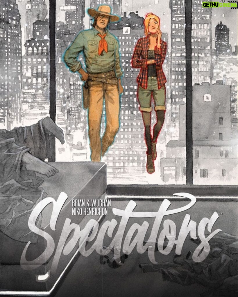 Brian K. Vaughan Instagram - The first 100 pages of SPECTATORS, my new serialized graphic novel with the incredible @niko_henrichon about a couple of voyeuristic ghosts haunting the future, are now free to read online (and print at home, if you have a lot of toner and don’t want to wait years for a possible hard copy). We’re also giving away original artwork, signed comics, rare scripts and more over at Exploding Giraffe, so Niko and I hope you swing by. Happy Halloween! #spectators #explodinggiraffe #originalcomicart #whatchamacallitbars