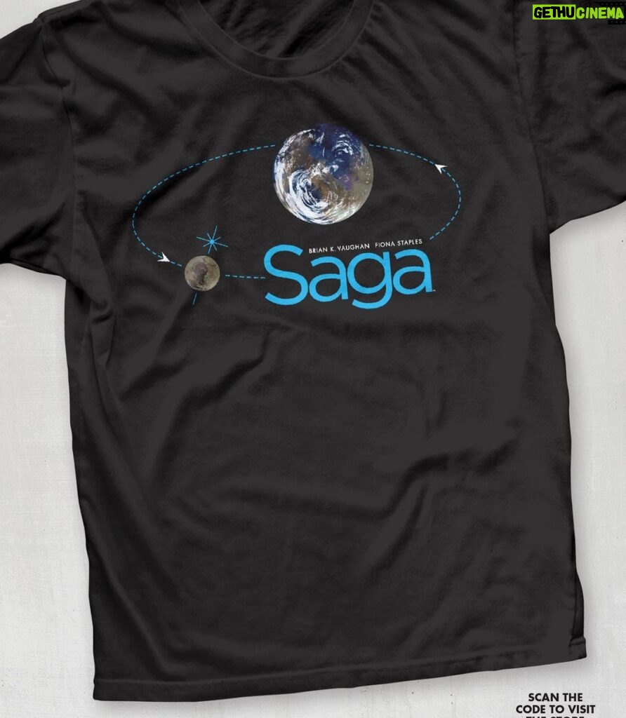 Brian K. Vaughan Instagram - New @fionastaples designed official Saga merch is finally here, and it’s bonkers! Classic images, some (very) deep cuts, and tons of customizable options. Swipe through to see a few! Shirts and prints available now, with more fun stuff to come. Thanks so much to @benrankel for all the hard work on this, and @threadless for being such a cool partner to independent creators. Link in bio! #saga #fionastaples #threadless #merch #consumer