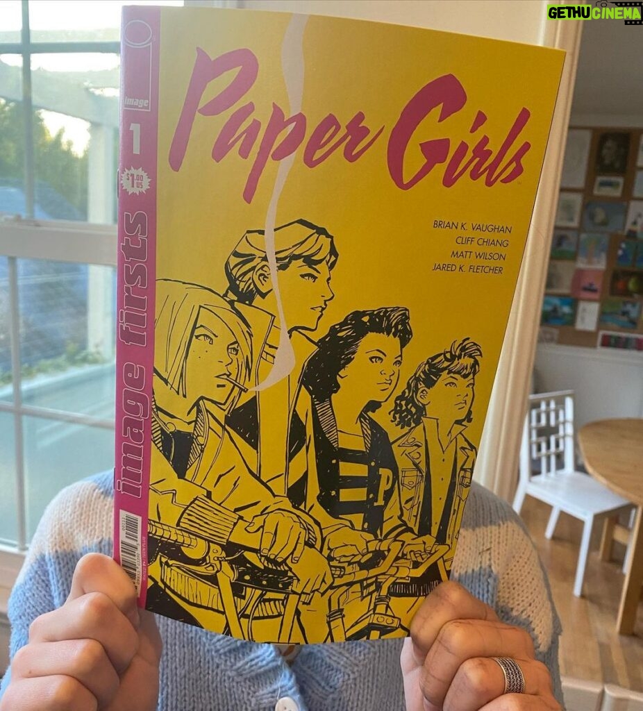 Brian K. Vaughan Instagram - In stores TODAY! If you were intrigued by the rad teaser for the upcoming PAPER GIRLS tv adaptation that @papergirlsonpv shared and want to sample our series, Image has got you covered with this new printing of our first issue for only a single damn dollar! But if a measly buck is still too rich for your blood, we’re also giving away some copies for FREE at the link in my bio. Plus, we’ve got a huge giveaway exclusively for you card-carrying members of the American Newspaper Delivery Guild, so head over to Exploding Giraffe to enter! #ANDG #papergirls #imagecomics #cliffchiang #amazonprimevideo #explodinggiraffe 💥 🦒