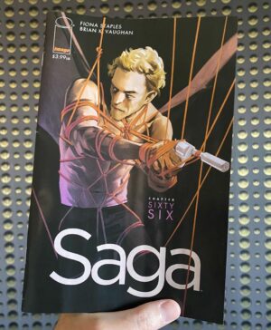 Brian K. Vaughan Instagram - In stores this week! Chapter 66 has some of the most jaw-dropping work yet from brilliant artist/co-author @fionastaples. Plus, exclusively in this issue’s “To Be Continued,” we finally reveal the winners of the latest Saga Costume Contest, announce our swell new line of merch, and share some exciting details about our schedule moving forward. This series is everything to us, so thanks very much for your endless patience and support! #saga #comics #bdsmcommunity