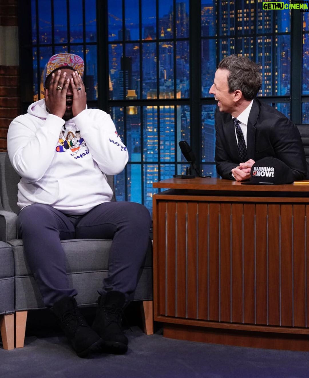 Brian Tyree Henry Instagram - Today was a gauntlet. But it’s always dope to start the day with @kellyripa and @ryanseacrest and end it with @sethmeyers. Check out @latenightseth tonight and then run to the theater tomorrow to see @widowsmovie. Styles by @waaadams