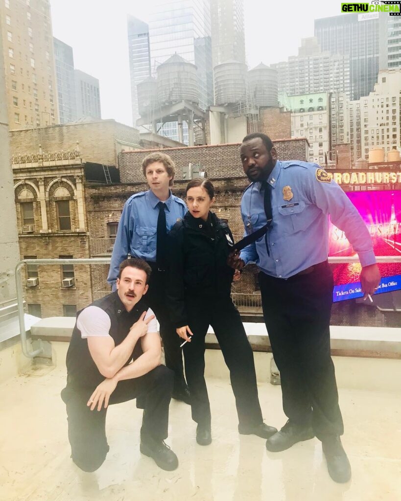 Brian Tyree Henry Instagram - #fbf 4 kids. On a roof. Doin a #broadway #play. #photoshoot was necessary. (So was the smoke break) We still had an hour of play left to do. #missing them like crazy. My #lobbyheroes. #chrisevans #belpowley #michaelcera #theater #daze #welivedonthatroof