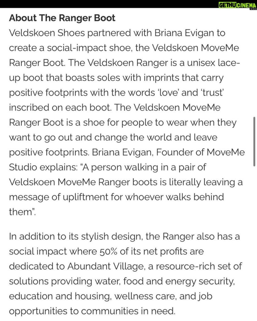 Briana Evigan Instagram - Thank you @lifestyling.co.za for the awesome article for the @moveme.studio and @veldskoenshoes social impact shoe. Click link in bio to get yours 🌏
