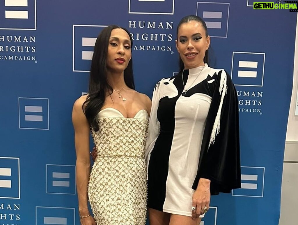 Brianna Baker Instagram - Honored to be @the_brianmichael ‘s guest at the @humanrightscampaign LA dinner this past weekend. Their mission: “We are here and we will fight until everyone’s rights are protected under the law, without exception.” PROTECTED without EXCEPTION. People are proposing and passing legislation that quite literally takes away Brian’s freedom to exist and be protected by the law. I stand with him and the Human Rights Campaign, and will not pretend it isn’t happening or how incredibly dangerous this makes the world for so many vulnerable people- especially children. Should you care to donate to this fight- link is in my bio ❤️🏳️‍⚧️✊🏽 P.S. Slide 2 is Brian’s speech. It was profound and moving to say the least. So much that at the end of that clip you hear someone say “f*ck” under their breath….that was @julesworks 😂